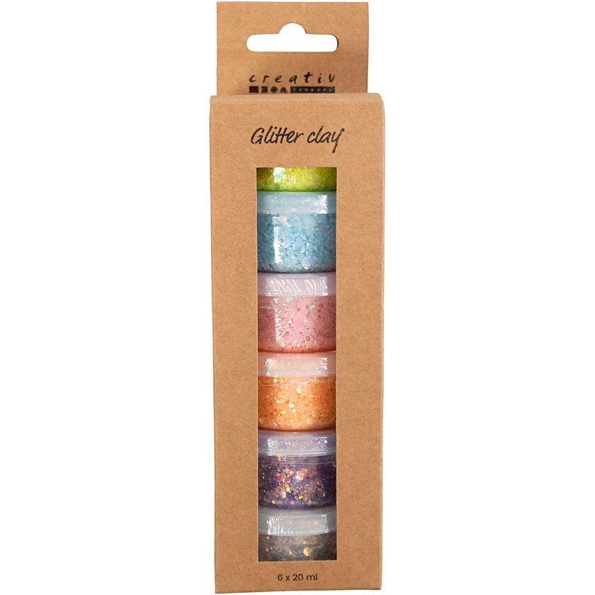 Glitter clay, mixade färger, 6x20 ml/ 1 förp.