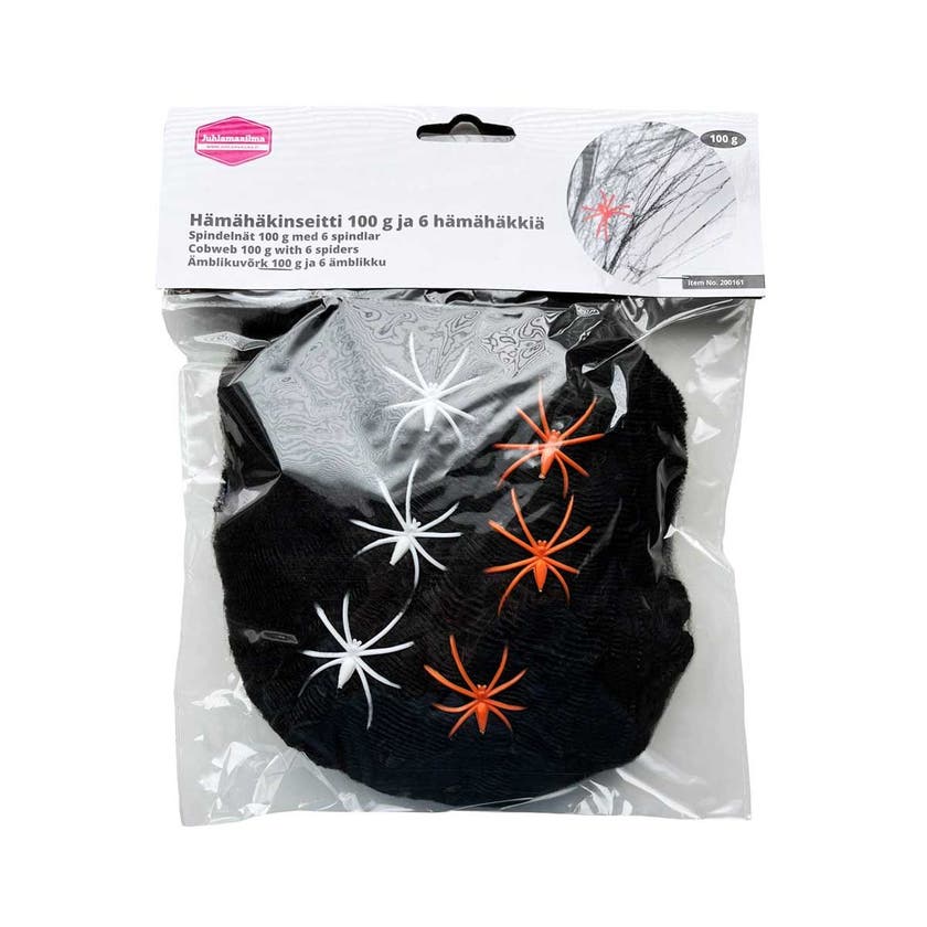 Halloween, Spider Web 100 G, Black And 6 Spiders