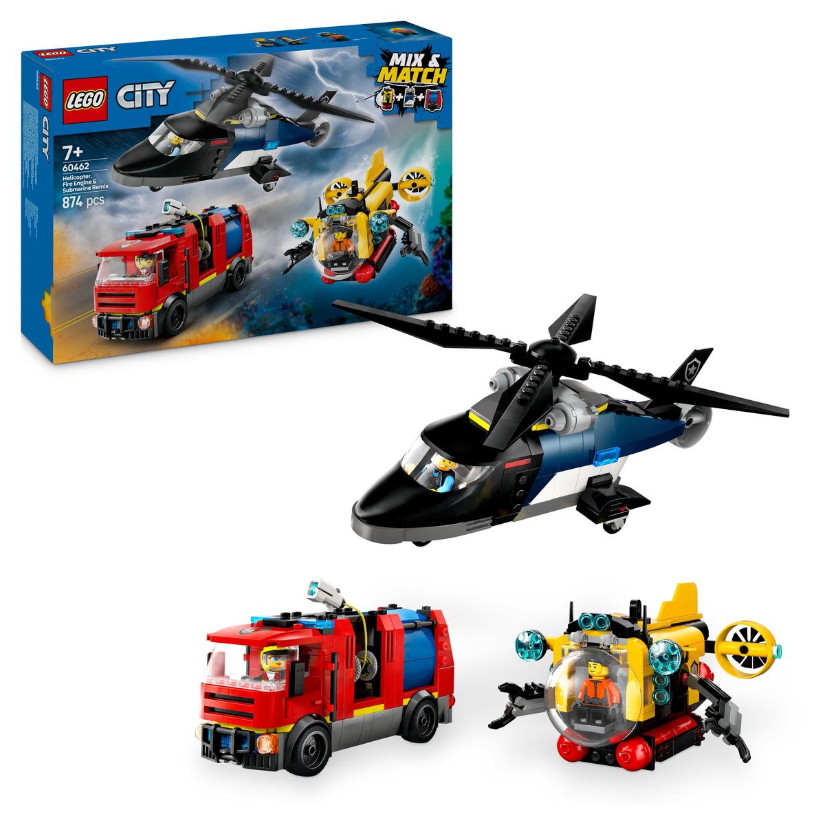 LEGO City Great Vehicles 60462, Helikopter, brandbil och ubåt