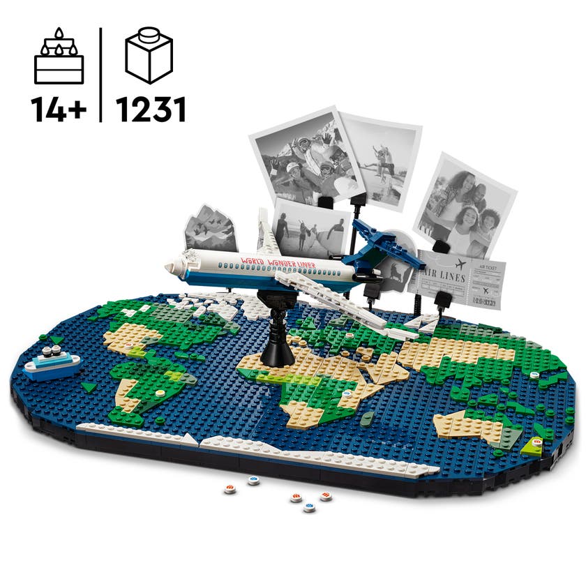 Reseminnen LEGO® Reseminnen Bygg- och lekset med världskarta 41838