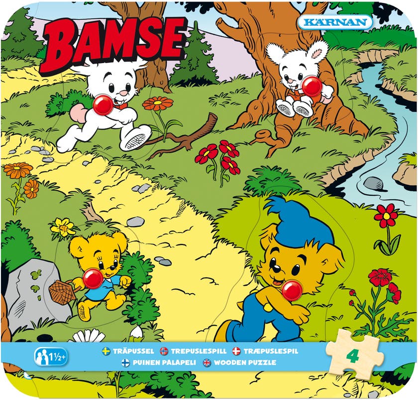 Bamse Knappussel av Trä, 4 bitar