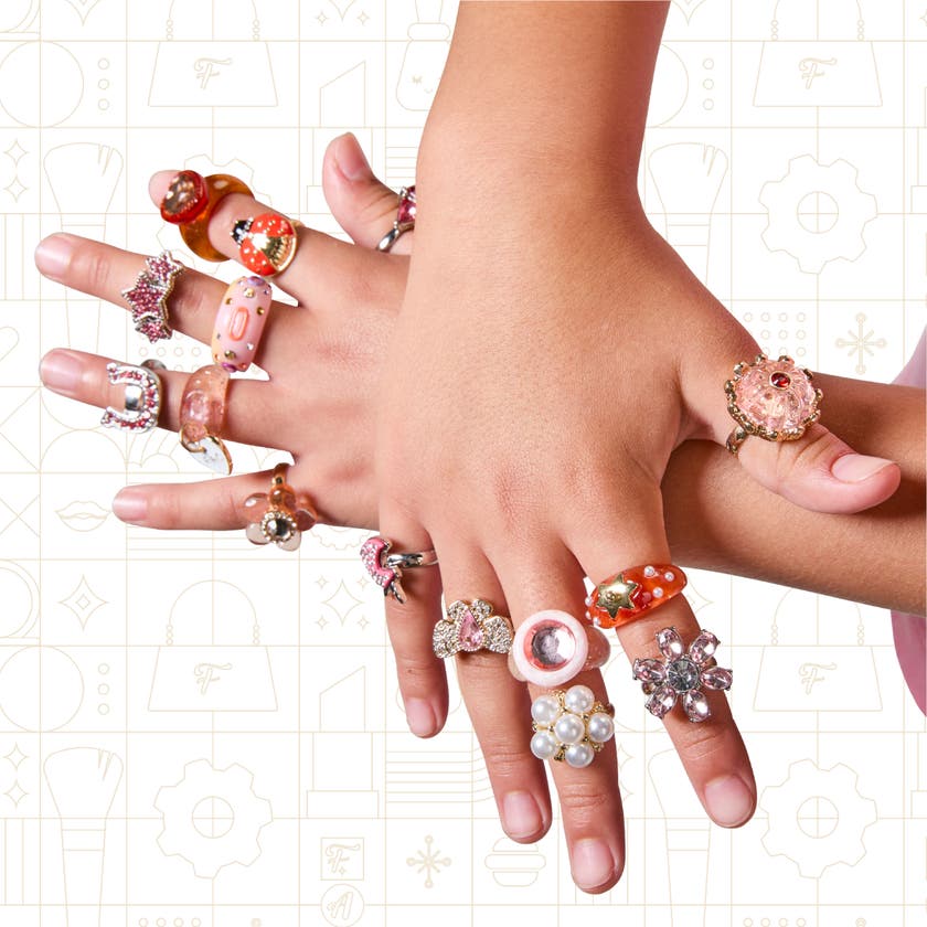FAO Schwarz Glam Rings Set - 15 färgglada ringar