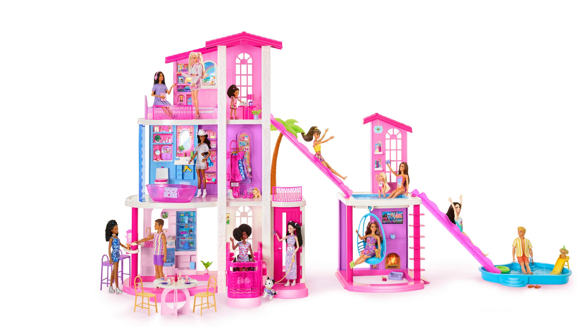 Barbie Dreamhouse med 2 hus, pooler och rutschkanor