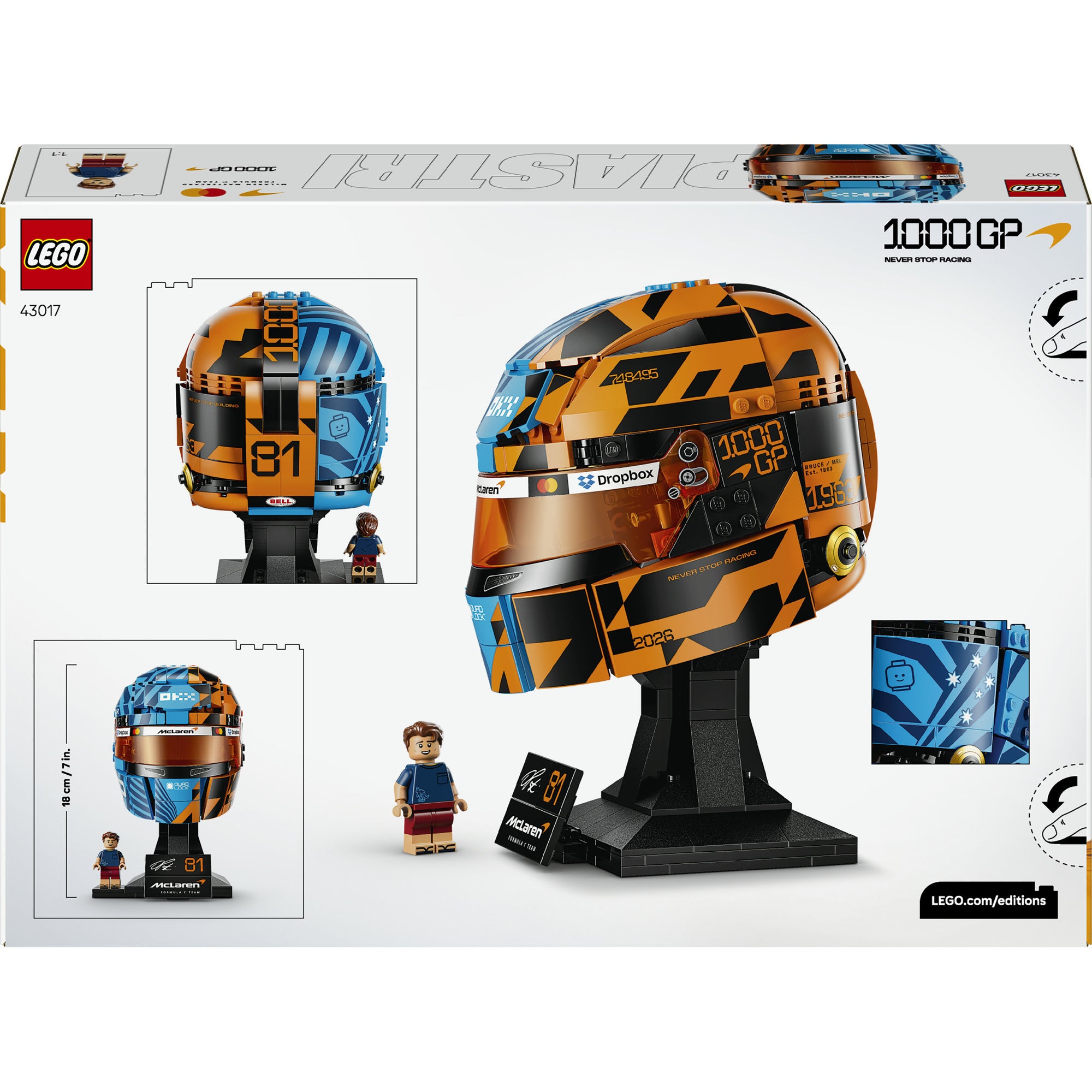 LEGO® Editions McLaren Mastercard F1® Team Oscar Piastri hjälm – F1® prydnad – Uppvisningsset – 43017