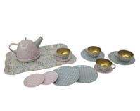 PAP, Blommig Teservis För 4 med Bricka, Metall