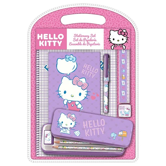HELLO KITTY, Stort skrivset med plåtpennskrin & A4 anteckninsbok