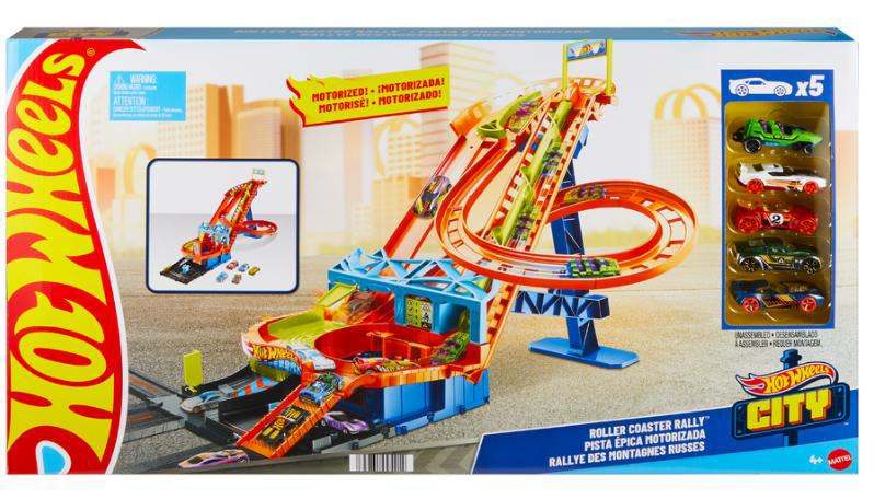 Hot Wheels City Roller Coaster Rally Track Set med 5 bilar