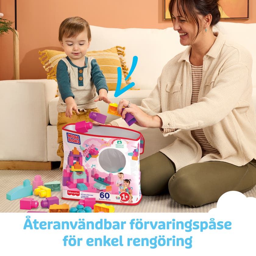 Mega Bloks Big Building Bag (60 klossar) - Pink