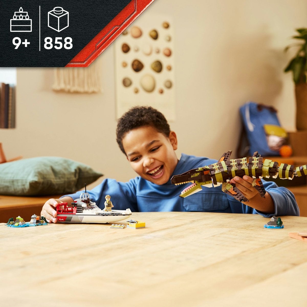 LEGO Jurassic World 76974, Båtuppdrag med klossbyggd mosasaurus