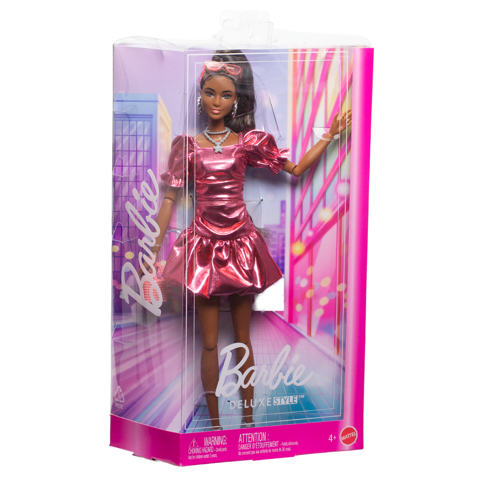 Barbie Deluxe Style-docka – Korallrosa klänning