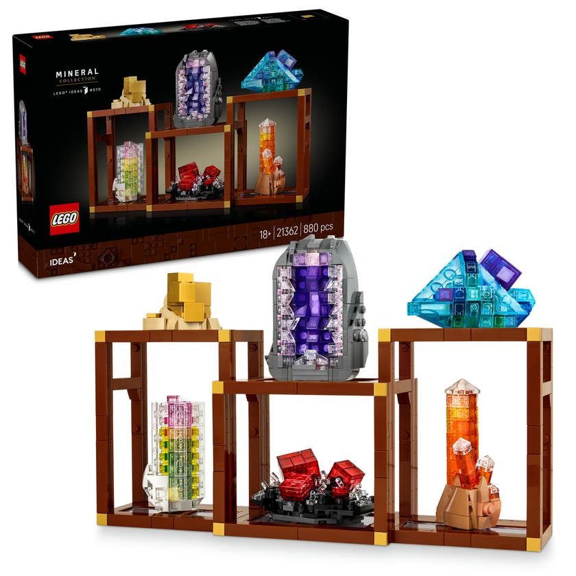 LEGO® Ideas Mineralsamling, Visningshyllor med kristaller, Vardagsrumsinredning 21362