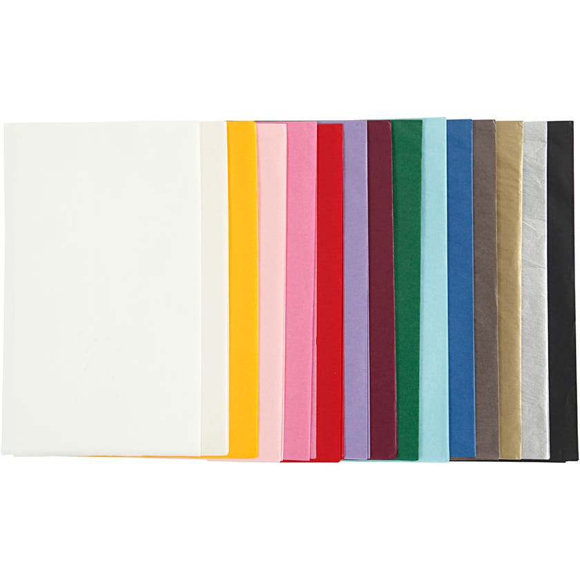 Silkepapir, blandede faregr, 50x70 cm, 14 g, 15x2 ark/ 1 pk