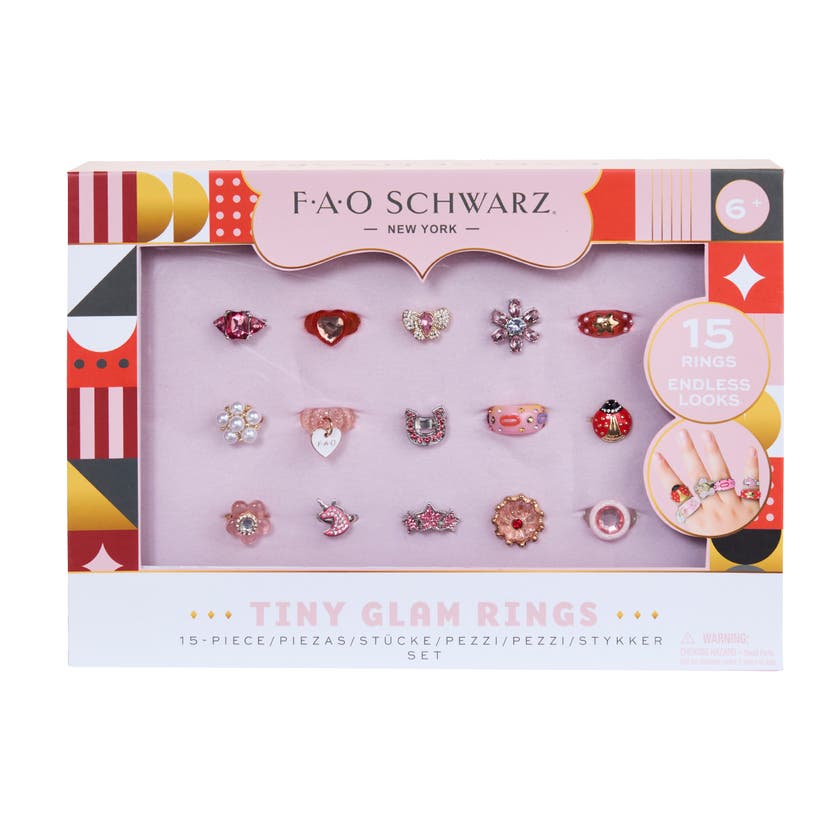 FAO Schwarz Glam Rings Set - 15 färgglada ringar