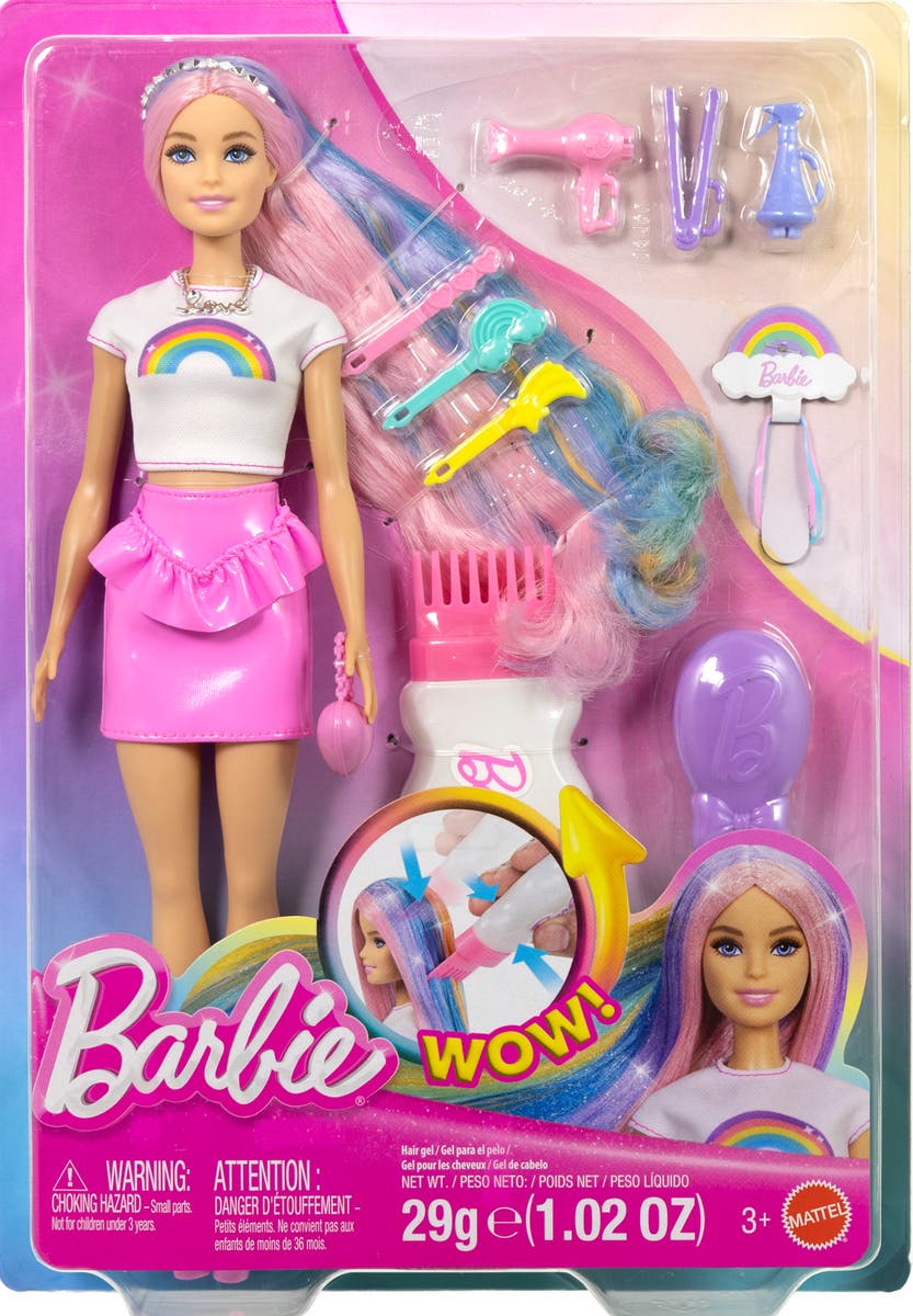Barbie Rainbow Sparkle Hair docka med långt hår & tillbehör