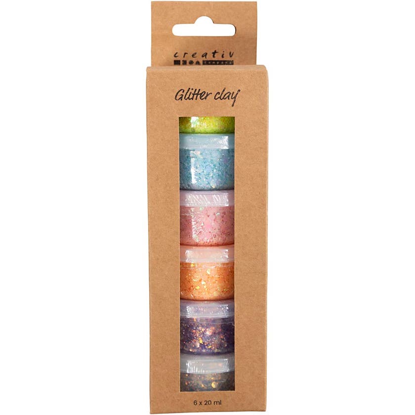 Glitter clay, mixade färger, 6x20 ml/ 1 förp.