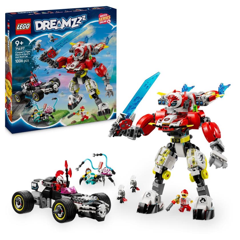 LEGO DREAMZzz 71497, Coopers tigerrobot och Zeros hot rod-bil