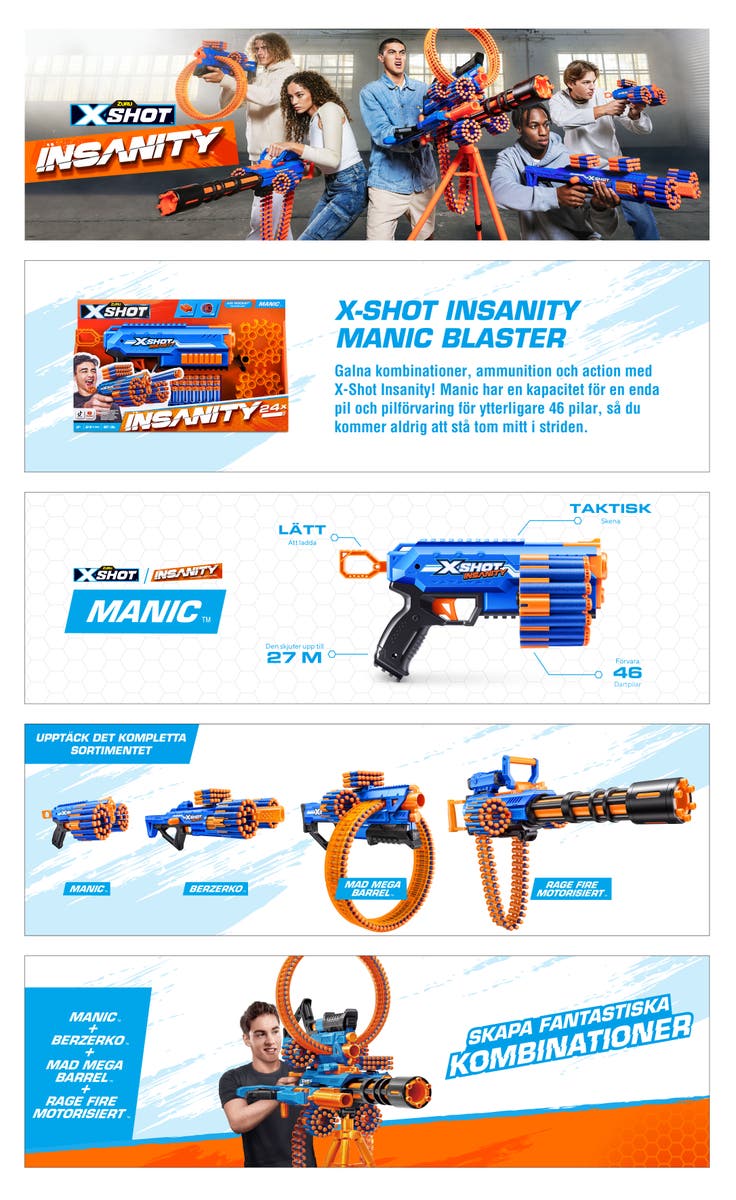 XSHOT Insanity Manic Blaster med 24 pilar