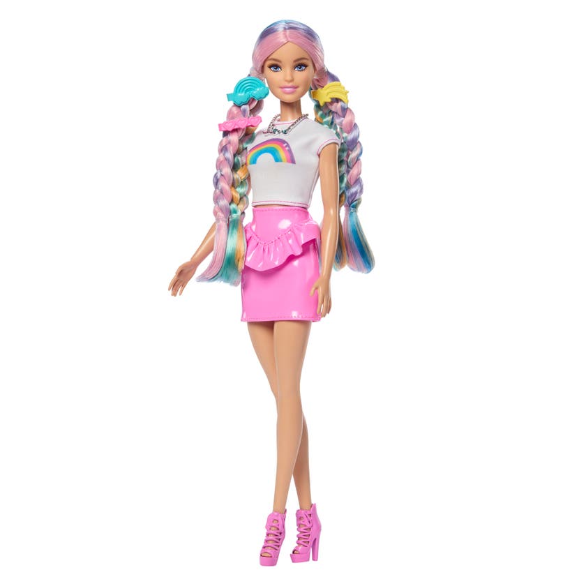 Barbie Rainbow Sparkle Hair docka med långt hår & tillbehör